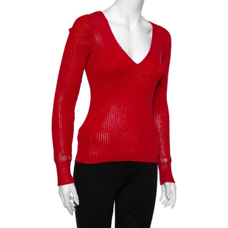 مملوكة مسبقًا Christian Dior Vintage Red Textured Rib Knit Sweater M