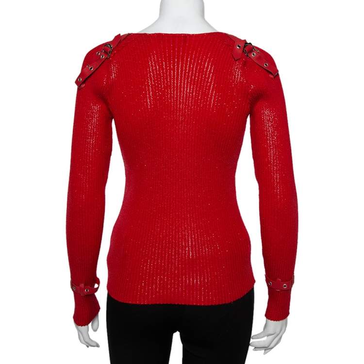 مملوكة مسبقًا Christian Dior Vintage Red Textured Rib Knit Sweater M