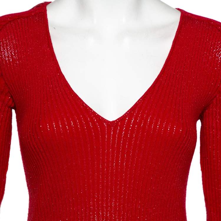 مملوكة مسبقًا Christian Dior Vintage Red Textured Rib Knit Sweater M