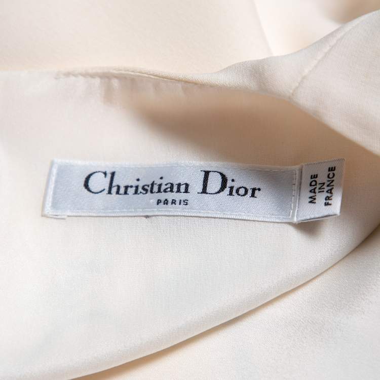 Pre Owned Christian Dior Cream Paradise Dior Printed Silk Sleeveless Peplum Top M