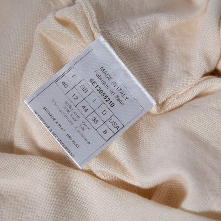 Pre Owned Christian Dior Cream Cashmere Scallop Detail Sweater Top M