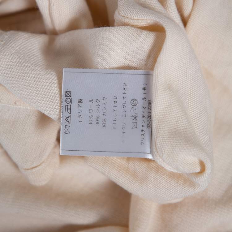 Pre Owned Christian Dior Cream Cashmere Scallop Detail Sweater Top M