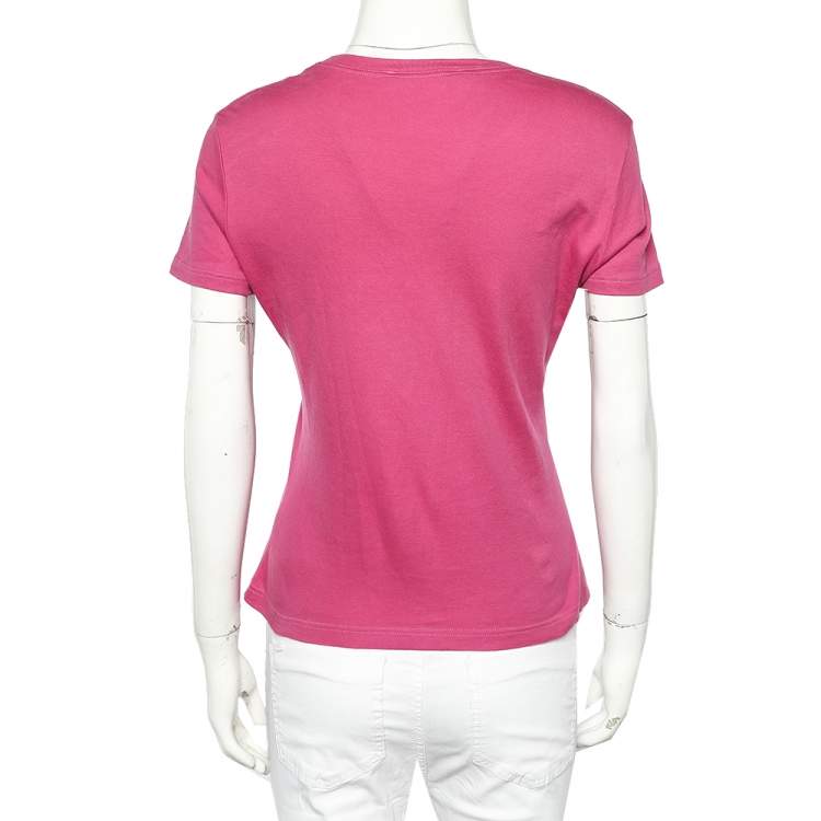 Pre Owned Christian Dior Boutique Pink Cotton Embellished Logo  Roundneck T-Shirt L