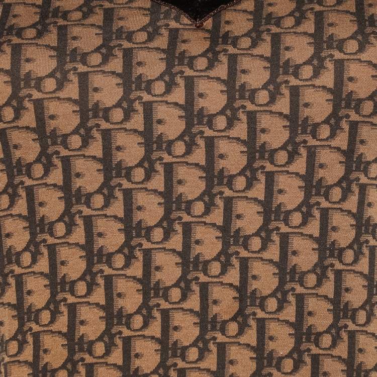 Pre Owned Christian Dior Brown Trotter Printed Cotton Bow Detail T-Shirt M