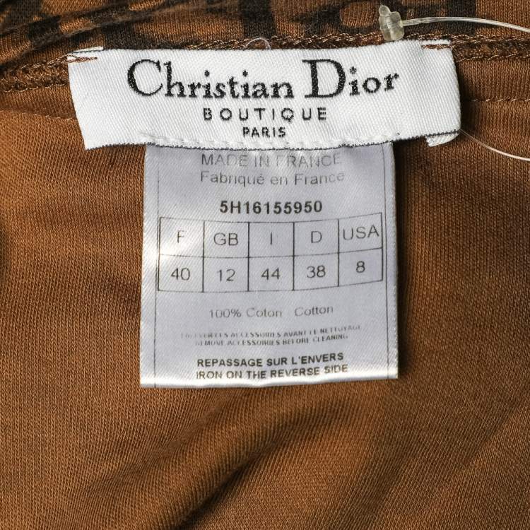 Pre Owned Christian Dior Brown Trotter Printed Cotton Bow Detail T-Shirt M