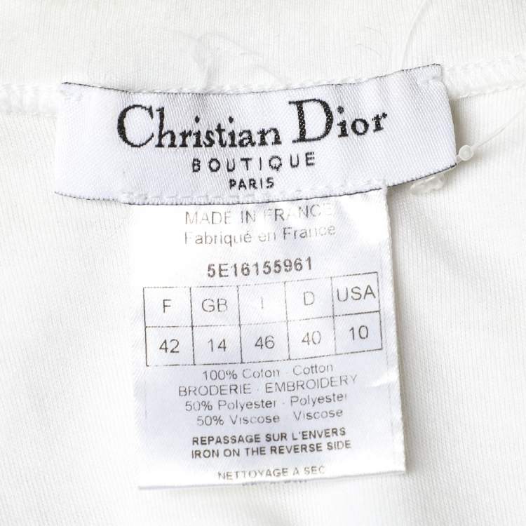 Pre Owned Christian Dior White Cotton Logo Printed Floral Embroidered Tank Top L 