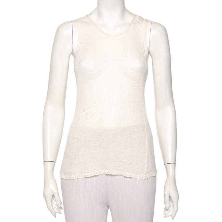 Pre Owned Christian Dior Off-White Perforated Knit Tank Top M 