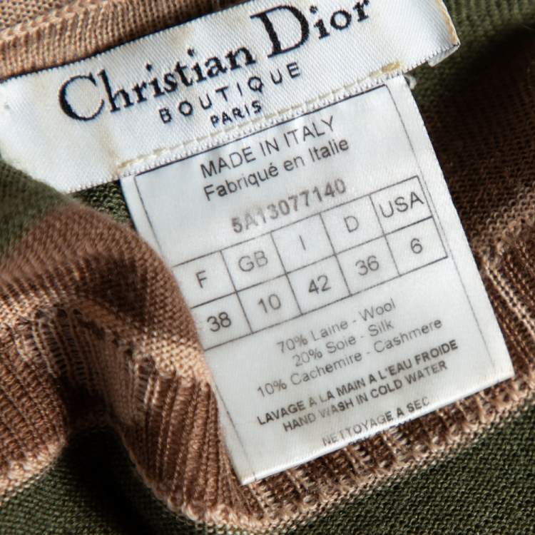 Pre Owned Christian Dior Brown Striped Logo Love Jacquard Hooded Sweatshirt M