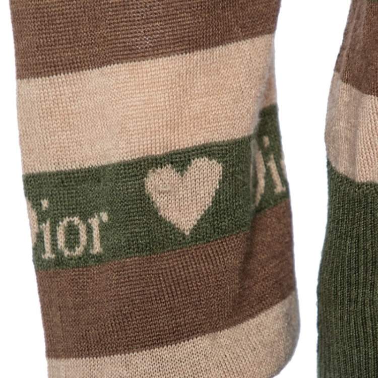 Pre Owned Christian Dior Brown Striped Logo Love Jacquard Hooded Sweatshirt M
