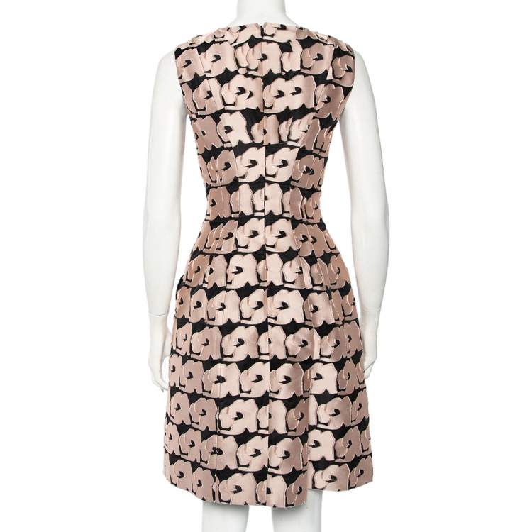 Pre Owned Christian Dior Pink & Black Jacquard Sleeveless Midi Dress S