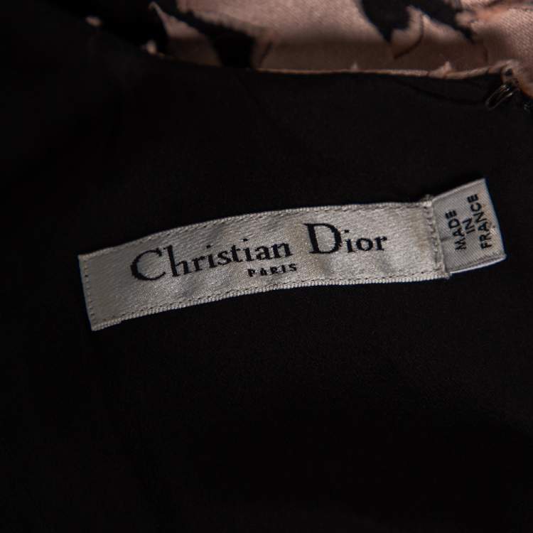 Pre Owned Christian Dior Pink & Black Jacquard Sleeveless Midi Dress S