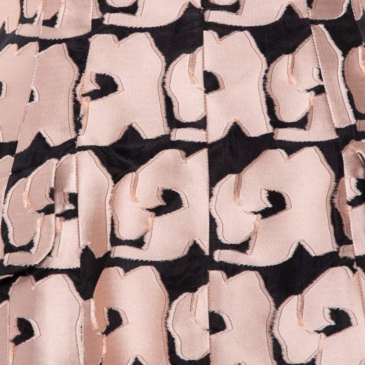 Pre Owned Christian Dior Pink & Black Jacquard Sleeveless Midi Dress S