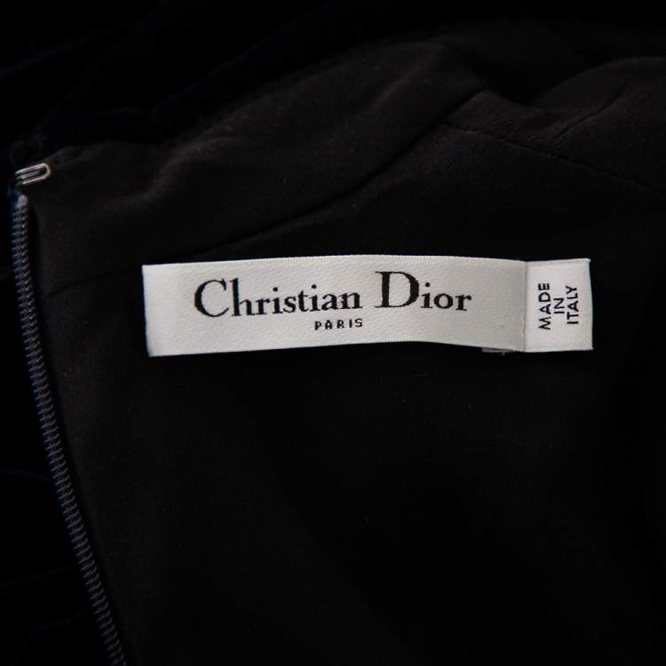 Pre Owned Christian Dior Midnight Blue Velvet Angel Applique Collared Mini Dress S