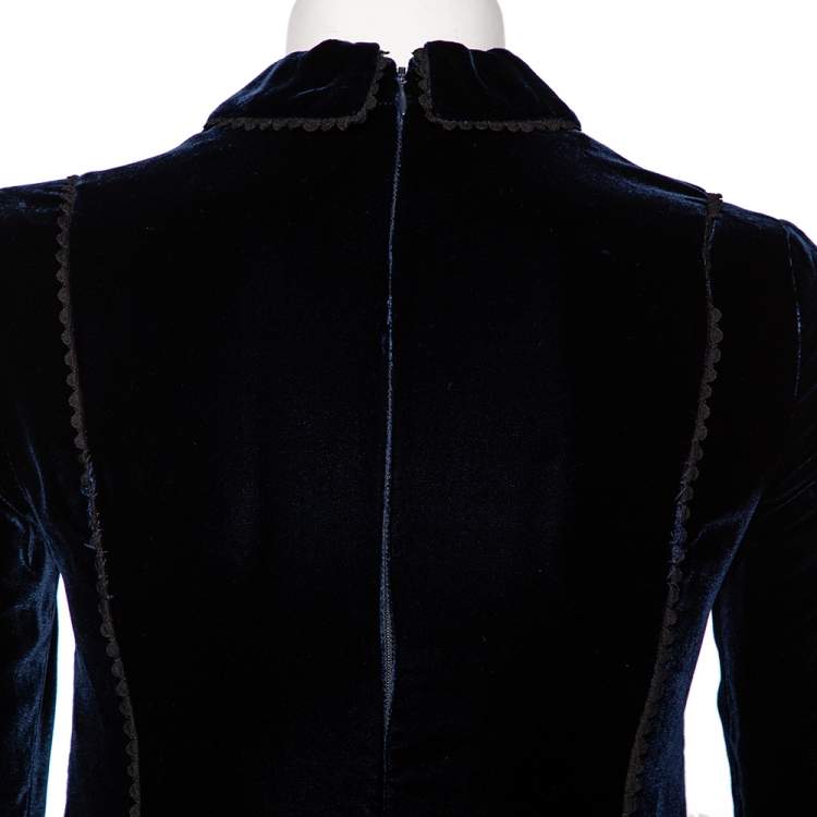 Pre Owned Christian Dior Midnight Blue Velvet Angel Applique Collared Mini Dress S