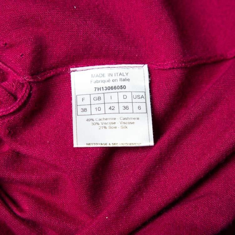 Pre Owned Christian Dior Magenta Cashmere & Silk Bow Trim Sweater Dress M