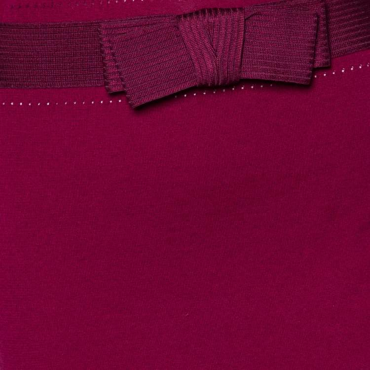 Pre Owned Christian Dior Magenta Cashmere & Silk Bow Trim Sweater Dress M