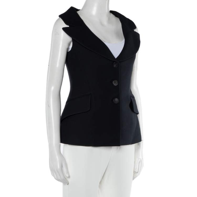 Pre Owned Christian Dior Black Wool & Silk Sleeveless Blazer S