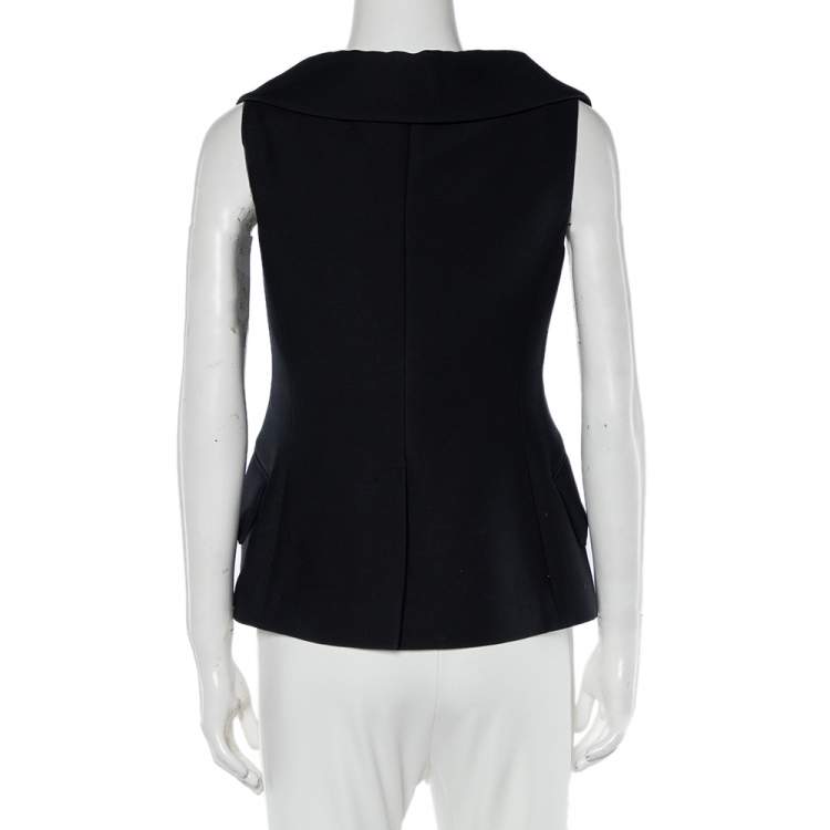 Pre Owned Christian Dior Black Wool & Silk Sleeveless Blazer S