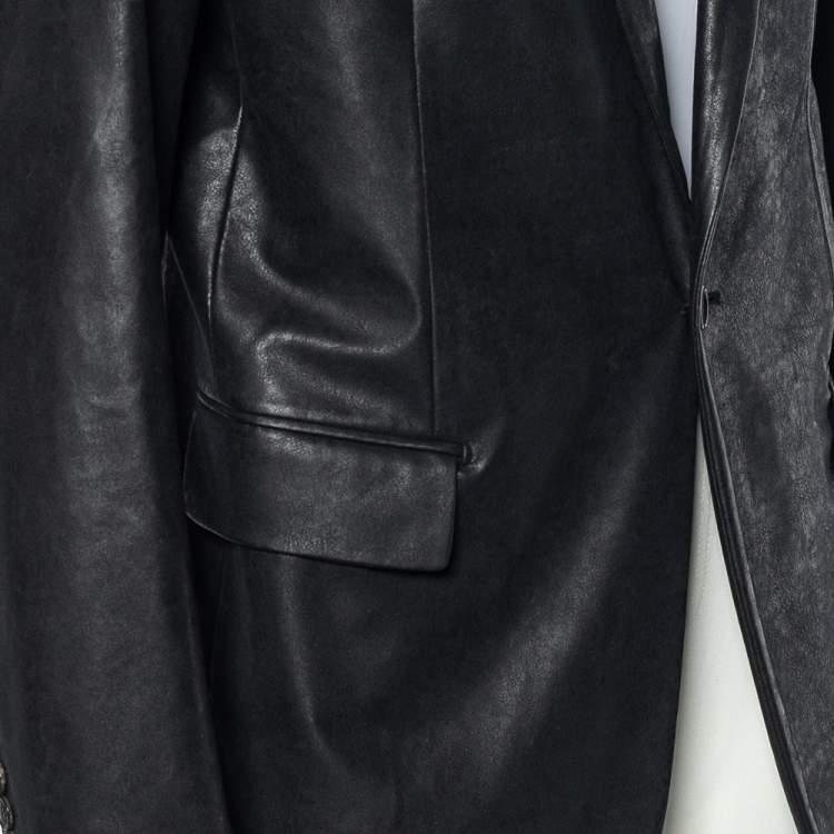 Pre Owned Dior Black Faux Leather Button Front Jacket XXL