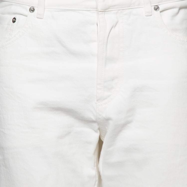 Pre Owned Dior White Distressed Denim Logo Selvedge Boyfriend Jeans L