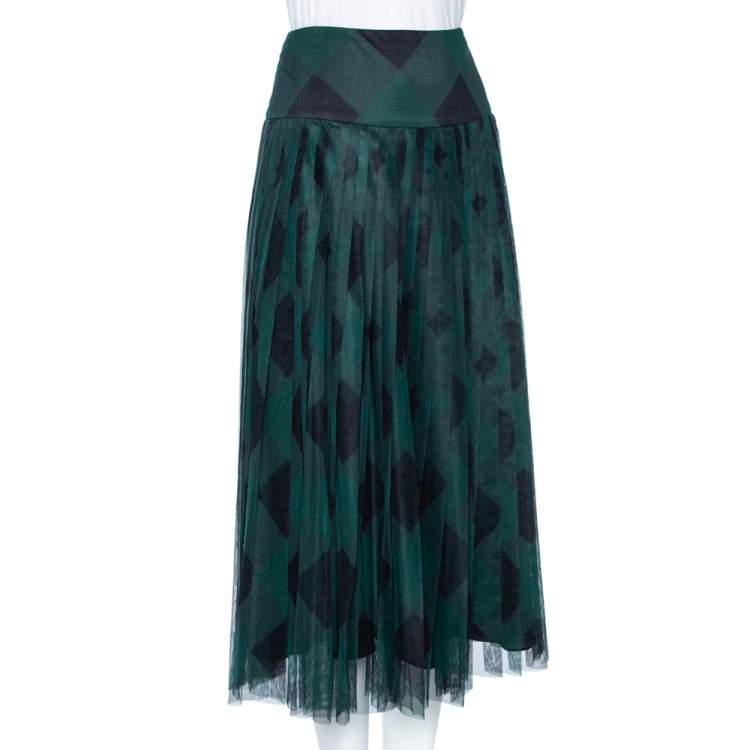 Pre Owned Dior Fantasy Green Cotton Pleated Long Skirt S