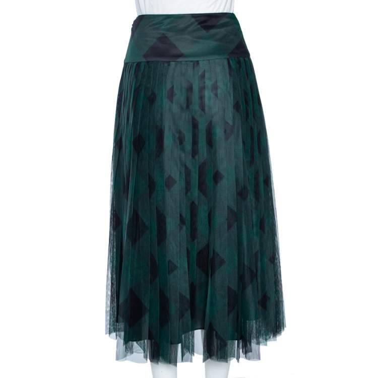 Pre Owned Dior Fantasy Green Cotton Pleated Long Skirt S