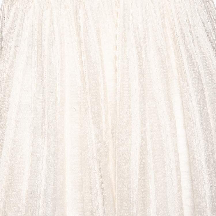 Pre Owned Dior Ivory Patterned Silk Knit Flared Sleeveless Gown S