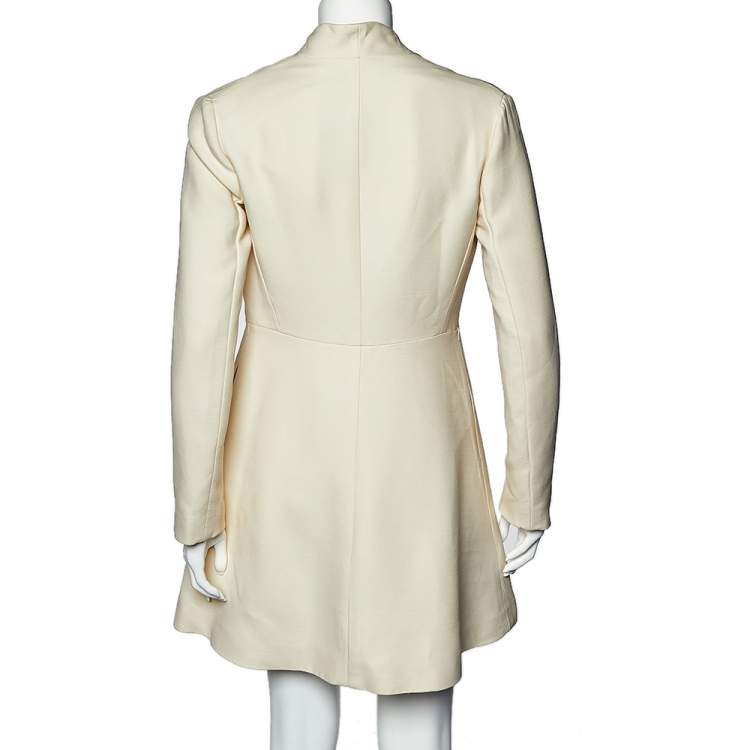 Pre Owned Christian Dior Ecru Wool & Silk Mid Length Jacket M