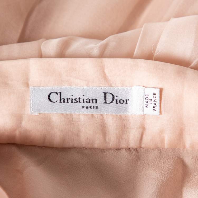 Pre Owned Dior Light Pink Silk Pleated Overlay Tiered Midi Skirt M
