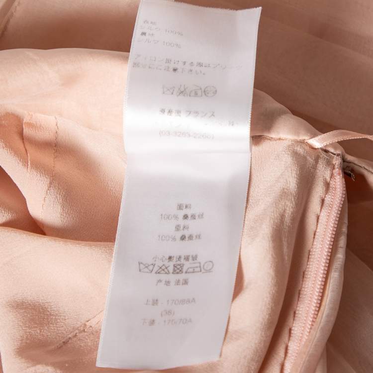 Pre Owned Dior Light Pink Silk Pleated Overlay Tiered Midi Skirt M