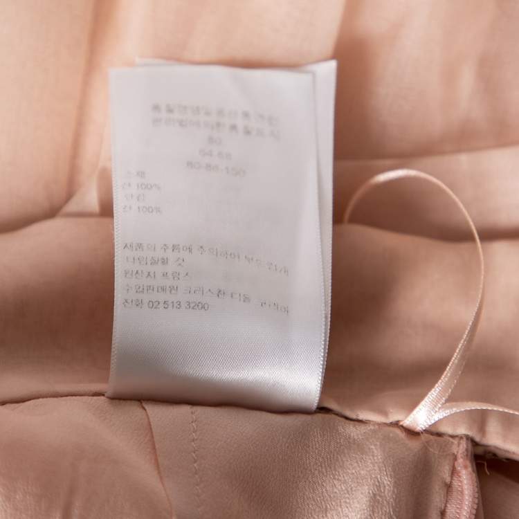 Pre Owned Dior Light Pink Silk Pleated Overlay Tiered Midi Skirt M