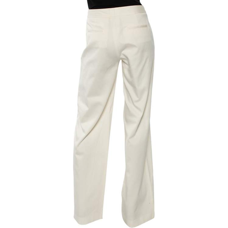 Pre Owned Dior Off White Cotton Wide Leg Pants S
