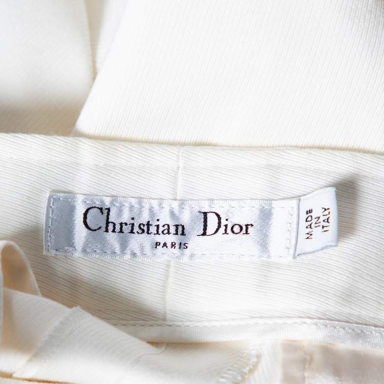 Pre Owned Dior Off White Cotton Wide Leg Pants S