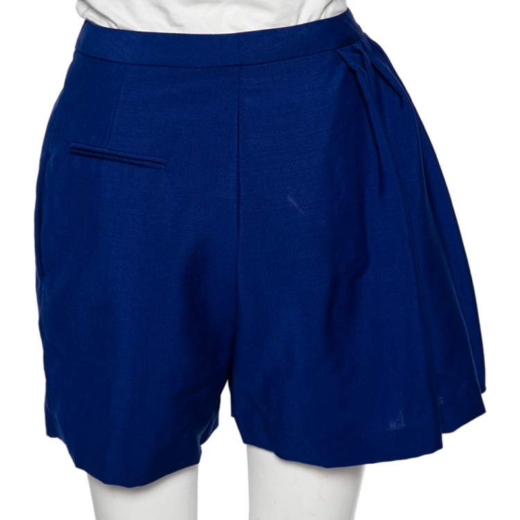 Pre Owned Dior Blue Wool One Side Pleated Overlay Detailed Shorts M 
