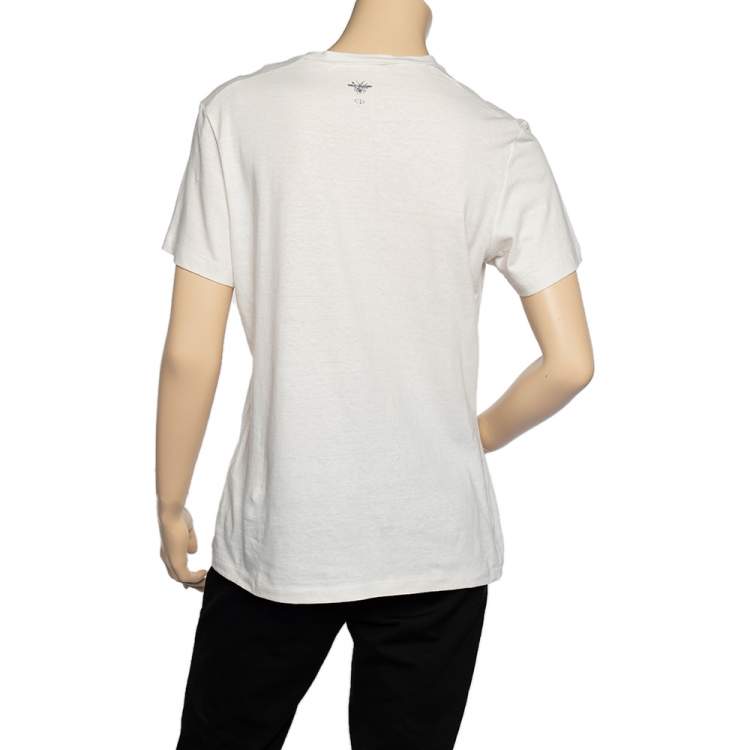 Pre Owned Christian Dior White Sisterhood Printed Cotton And Linen Oversized T-Shirt S