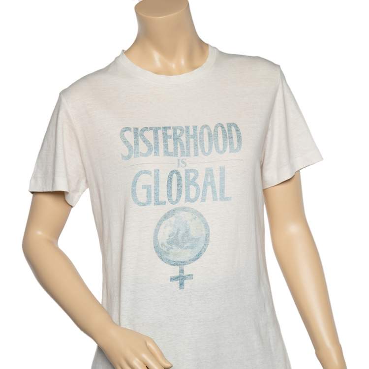 Pre Owned Christian Dior White Sisterhood Printed Cotton And Linen Oversized T-Shirt S
