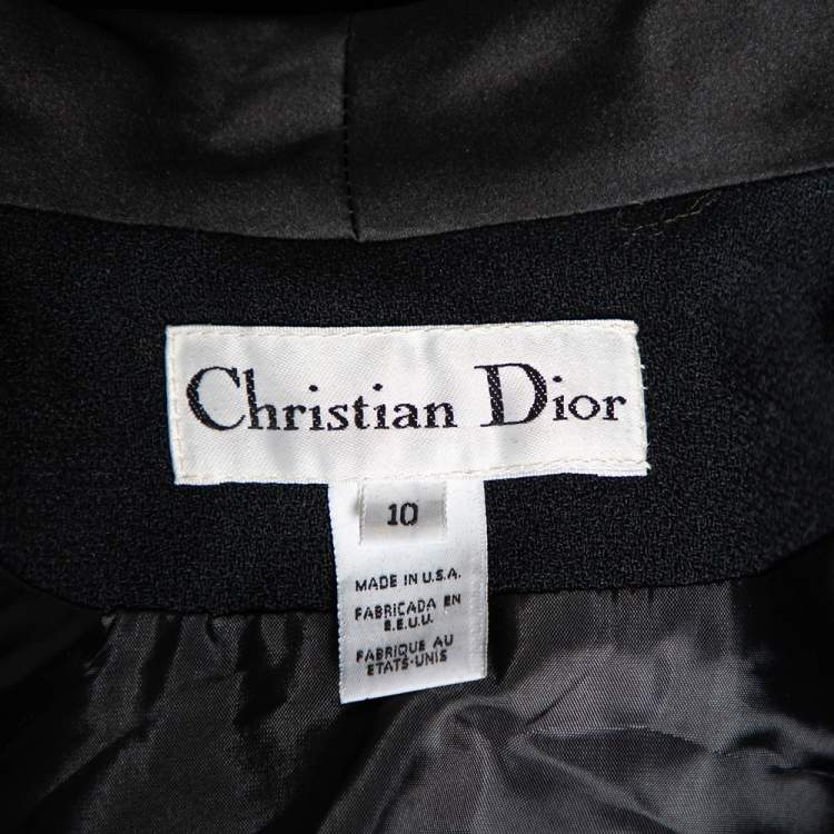 Pre Owned Dior Vintage Black Wool And Satin Trimmed Button Front Blazer L