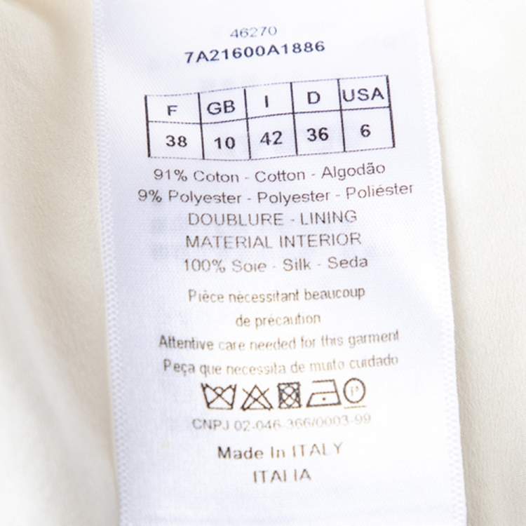 Pre Owned Christian Dior White Embroidered Cotton Floral Applique Detail Dress M