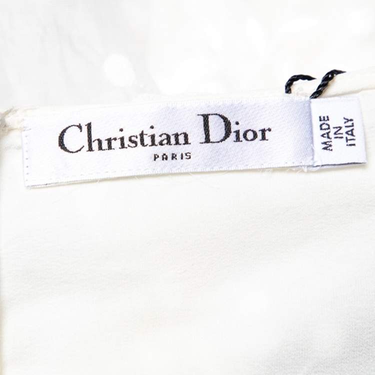 Pre Owned Christian Dior White Embroidered Cotton Floral Applique Detail Dress M