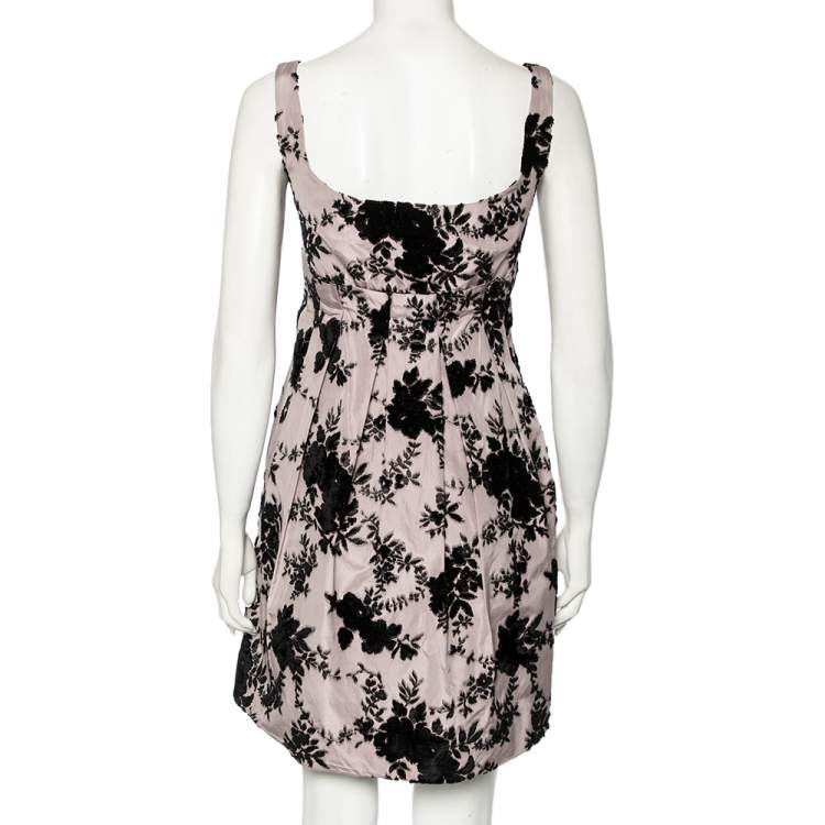 Pre Owned Dior Lilac Floral Embroidered Silk Sleeveless Pleated Dress M 