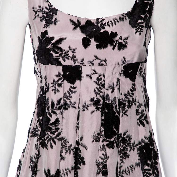 Pre Owned Dior Lilac Floral Embroidered Silk Sleeveless Pleated Dress M 
