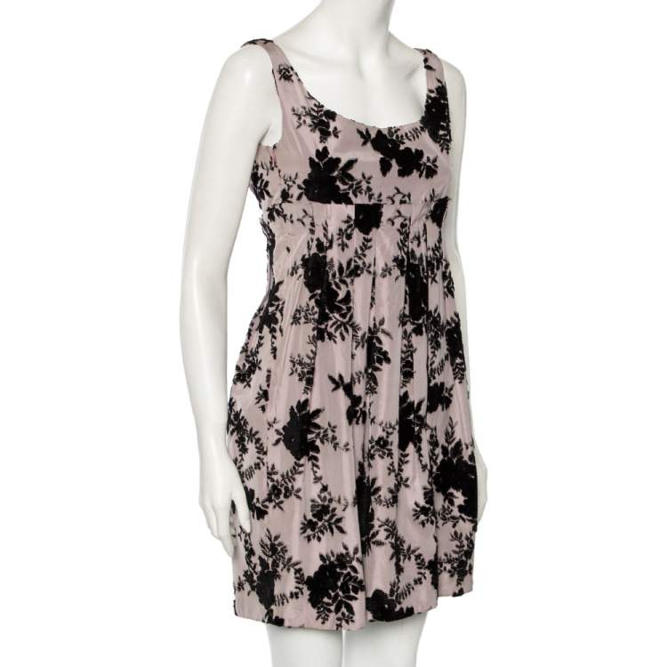 Pre Owned Dior Lilac Floral Embroidered Silk Sleeveless Pleated Dress M 