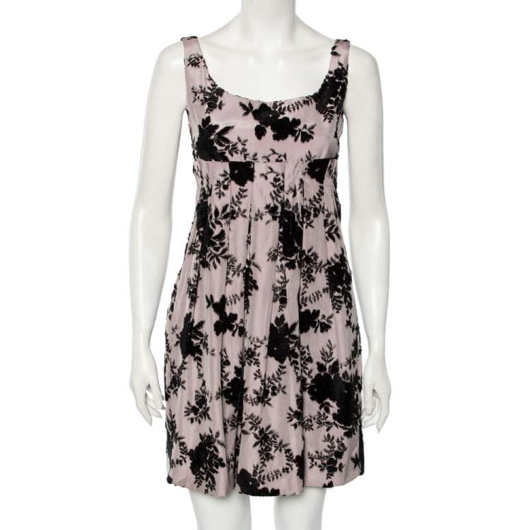 Pre Owned Dior Lilac Floral Embroidered Silk Sleeveless Pleated Dress M 