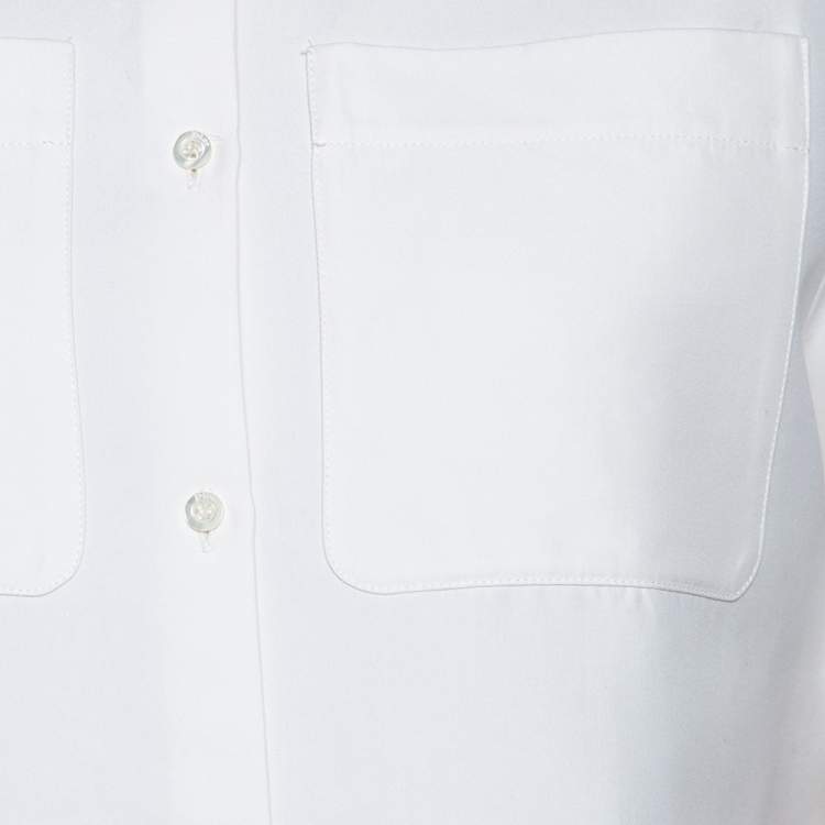 مملوكة مسبقًا Dior White Cotton Printed Back Short Sleeve Pocketed Shirt M