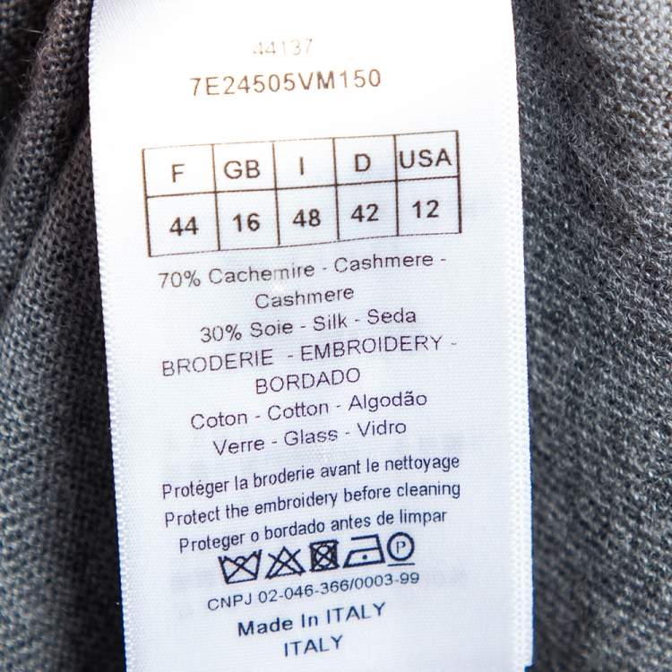 مملوكة مسبقًا Dior Grey Cashmere Heart Logo Embroidered Long Sleeve Sweater L