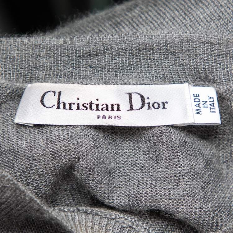 مملوكة مسبقًا Dior Grey Cashmere Heart Logo Embroidered Long Sleeve Sweater L