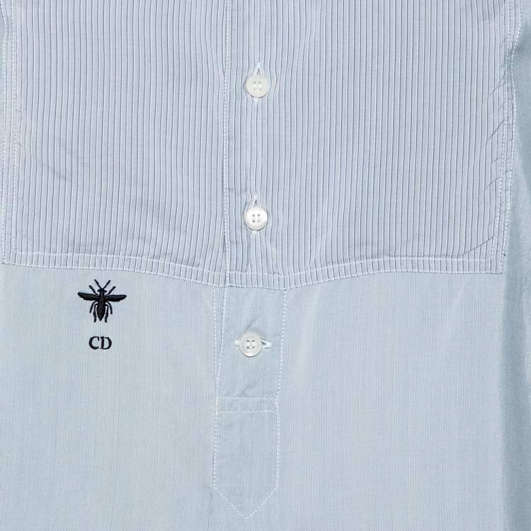 Pre Owned Dior Blue Silk Embroidered Bee Logo Detailed Buttoned Tunic S