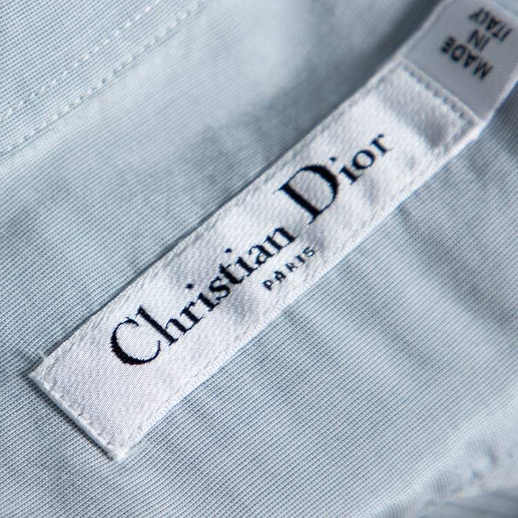 Pre Owned Dior Blue Silk Embroidered Bee Logo Detailed Buttoned Tunic S