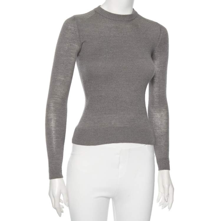 Pre Owned Christian Dior Grey Silk & Cashmere Knit Sweater S