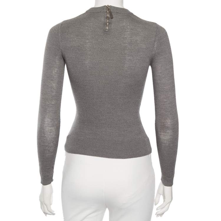 Pre Owned Christian Dior Grey Silk & Cashmere Knit Sweater S